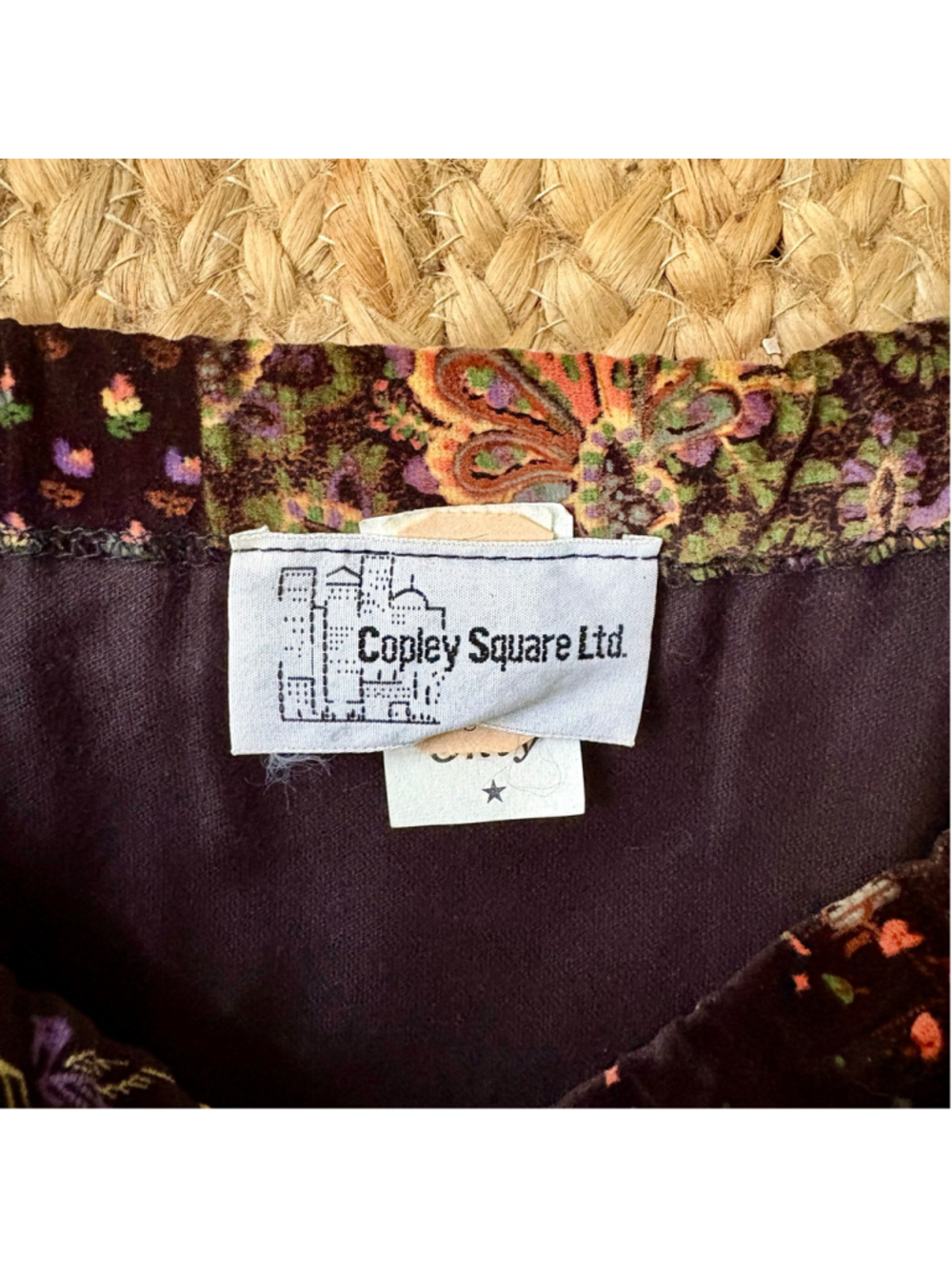 Vintage 70s Copley Square Ltd velvet patchwork pattern maxi skirt - Picture 2 of 4